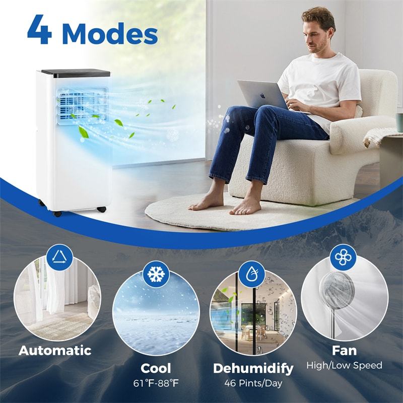 8000 BTU Portable Air Conditioner, 3-in-1 AC Unit with Fan, Dehumidifier & Sleep Mode, 24H Timer, Remote Control, Child Lock for Rooms up to 250 Sq.Ft