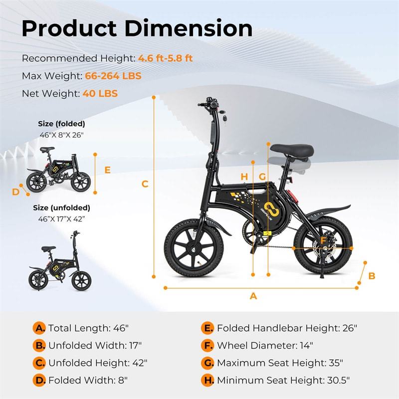 Electric Bike for Adults, 14" Folding Electric Bicycle with 350W Motor, 36V Battery, Cruise Control & Adjustable Saddle, Mini E-Bike for Commuting