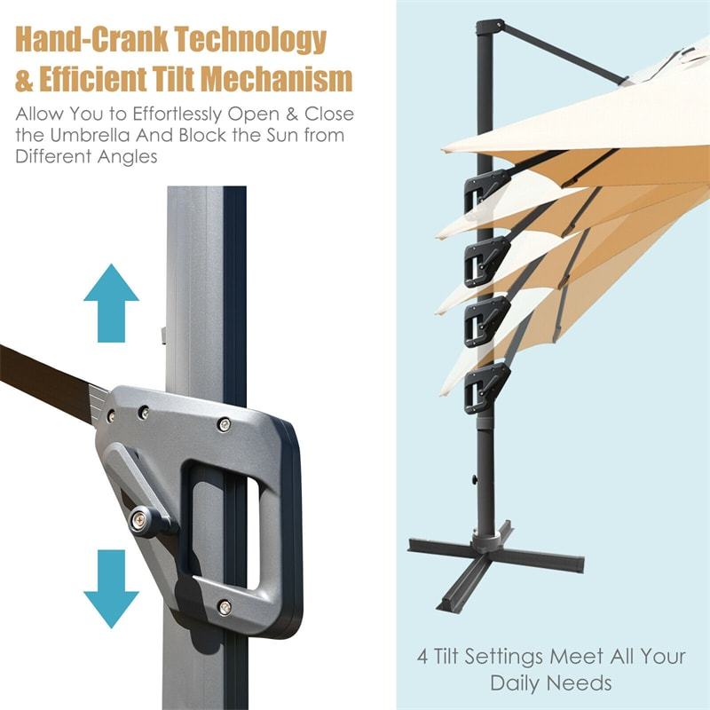 10ft x 13ft Rectangular Offset Cantilever Patio Umbrella with 360° Rotation Function