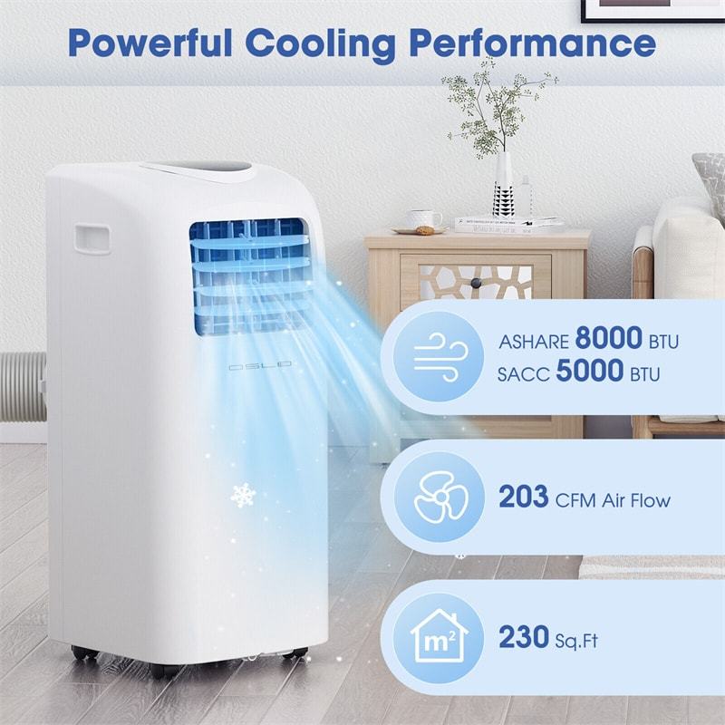 8000 BTU 3-in-1 Portable Air Conditioner with Cooling Fan Dehumidifier Function & Remote Control