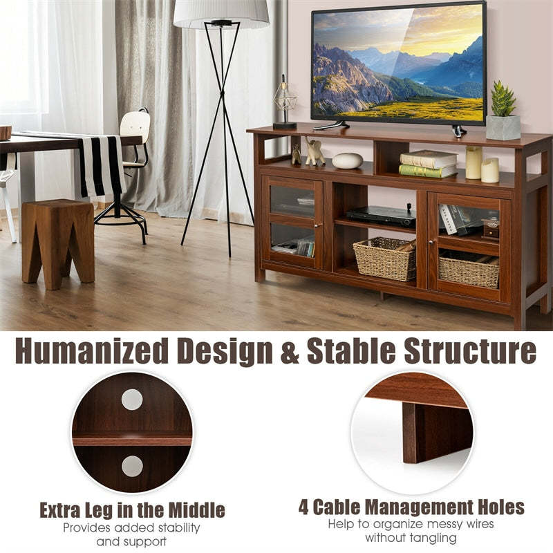 58" Fireplace TV Stand for TVs up to 65", Farmhouse Wood Media Console with 2 Cabinets & 4 Shelves, Entertainment Center for 18" Fireplace