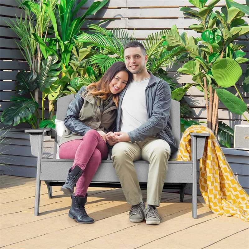 All-Weather HDPE Adirondack Loveseat Chair, Outdoor Adirondack Bench with Wide Armrests & 660 LBS Capacity for Patio, Garden, Backyard Fire Pit -he1