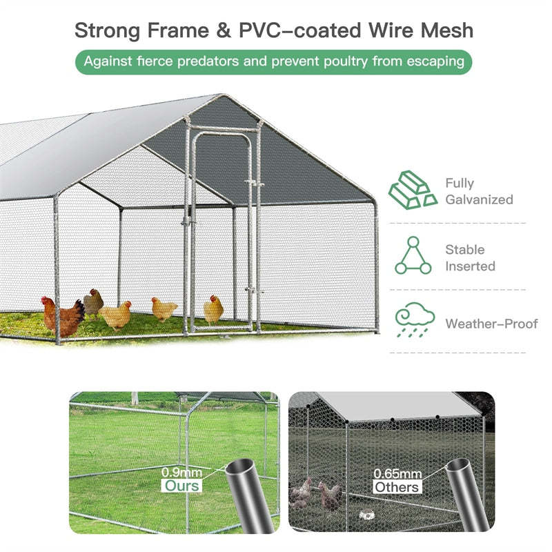 10' x 13‘ Large Metal Chicken Coop, Walk-in Poultry Cage Hen Run House Shade Cage with Waterproof Cover for Outdoor Backyard Farm