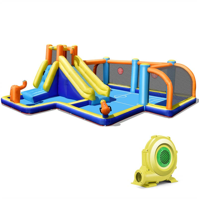 Inflatable Water Slide, 15x16.5FT Mega Water Soccer Water Park with Slide, 735W Blower, Splash Pool & Climbing Wall for Big Kids Backyard Party Gifts