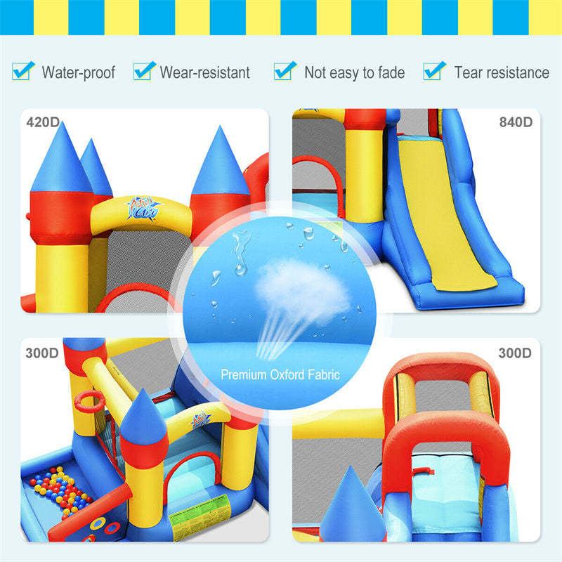 6-in-1 Kids Inflatable Bounce House Bouncy Castle Slide with Balls & 780W Blower