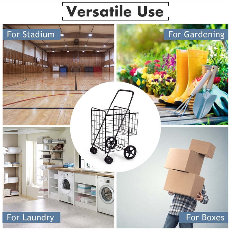 Jumbo Folding Shopping Cart  Utility Cart with Double Basket & Swivel Wheels