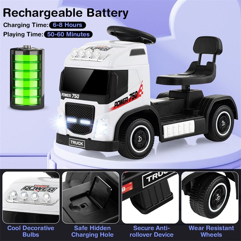 6V Battery Kids Ride on Car 2-in-1 Mini Ride On Truck Electric & Coasting Mode with Height Adjustable Seat & LED Lights