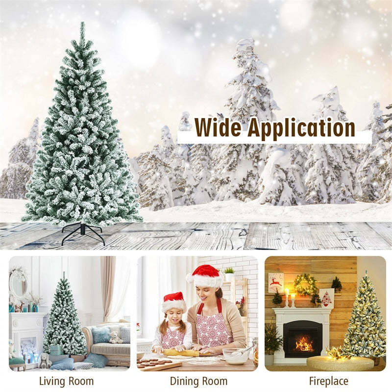 6FT Pre-Lit Snow-Flocked Hinged Christmas Tree with 928 Branch Tips