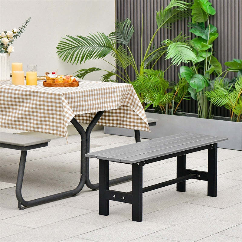 Outdoor Garden Bench 2-Person Patio Park Backless Bench All-weather 47" Dining Bench Chair with HDPE Slatted Seat, Metal Frame, 660 LBS Capacity