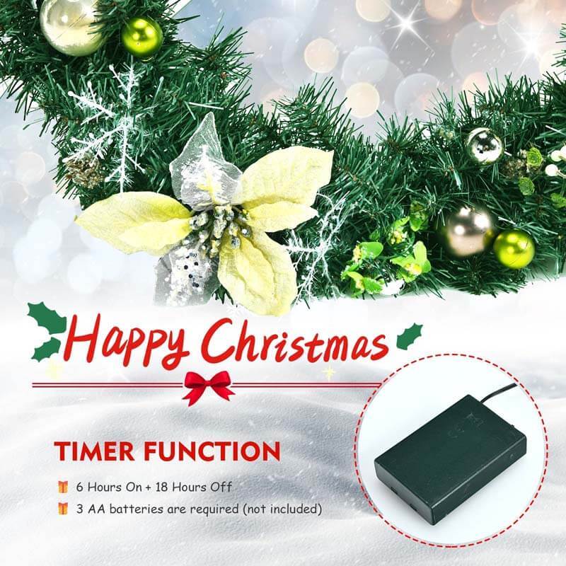 24 Inch Pre-lit Artificial Christmas Wreath with Mixed Decorations