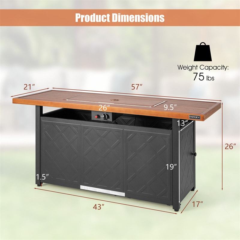 57" Rectangular Propane Fire Pit Table, 50,000 BTU Auto-Ignition Outdoor Gas Fire Pit with Removable Lid & Lava Rocks for Patio Backyard