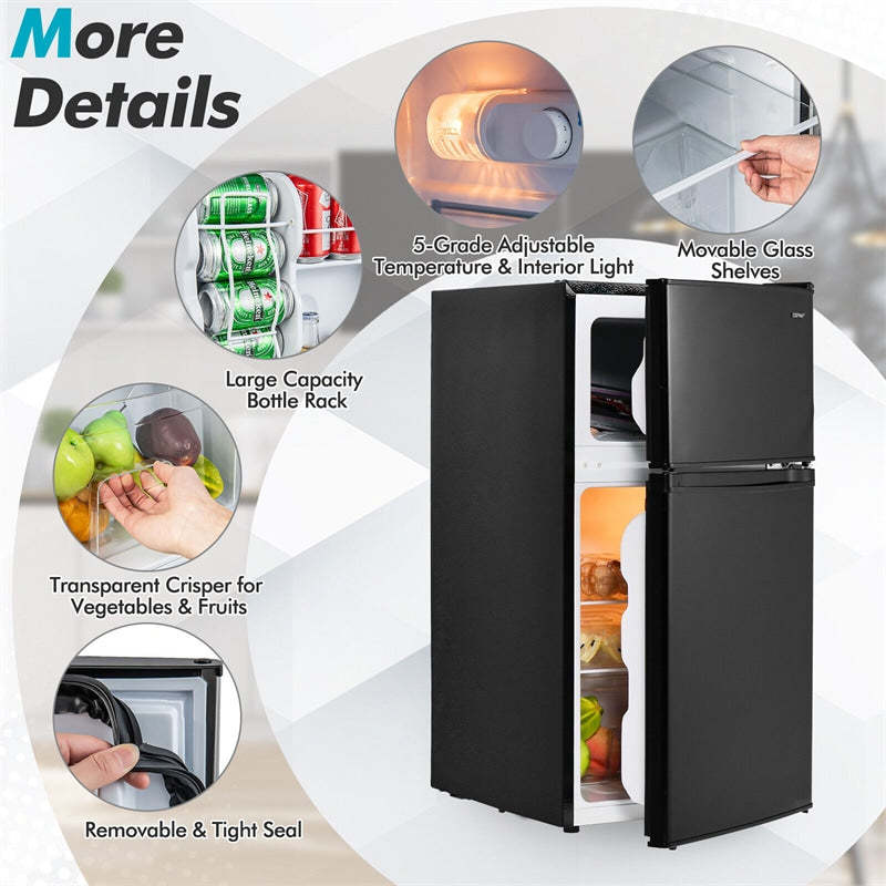 2 Door Mini Fridge 3.2 Cu.Ft. Compact Refrigerator with Freezer for Bedroom Dorm Apartment Office