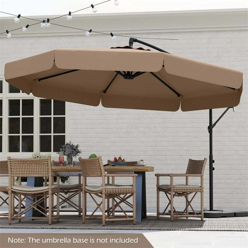 10FT Offset Cantilever Umbrella with Cover, Tilt Adjustment & Crank, 8-Rib Heavy-Duty Vented Ruffled Patio Umbrella for Poolside/Garden/Deck