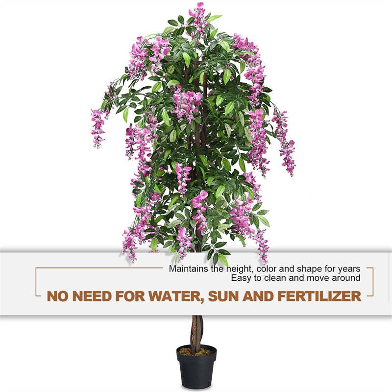 6FT Artificial Ficus Tree, Fake Wisteria Tree with Nursery Pots, Indoor/Outdoor Tall Faux Floor Plants for Home, Office, Living Room