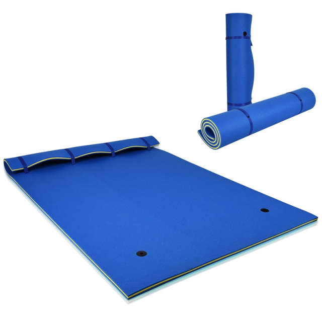 9' x 6' Floating Water Pad, 3 Layer Tear-Resistant XPE Floating Foam Mat with Rolling Pillow, Lily Pad for Lake Pool Beach Water Recreation