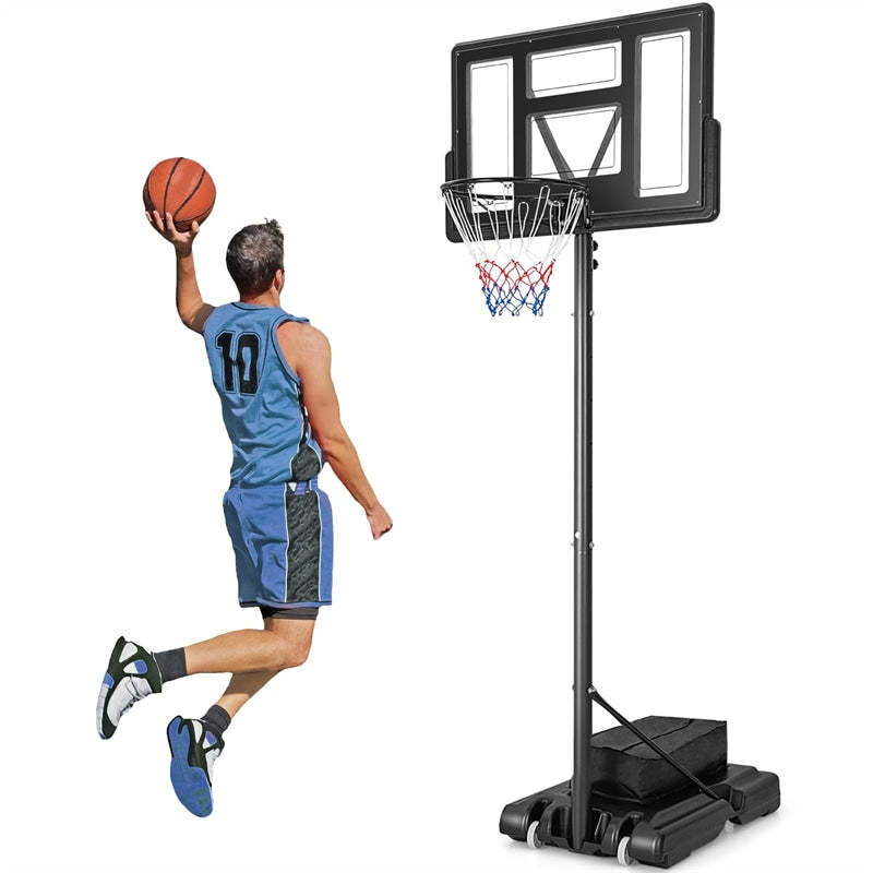 4.4-10FT Adjustable Basketball Hoop, Portable Basketball Goal System with 44" Shatterproof Backboard, Fillable Base, Weight Bag for Indoor Outdoor Use