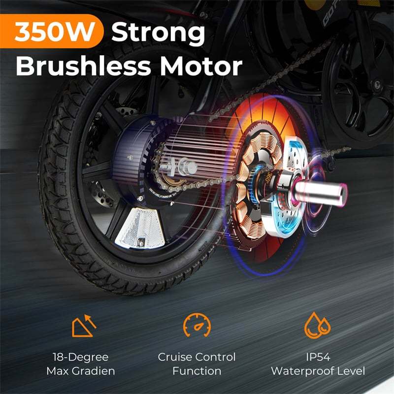 Electric Bike for Adults, 14" Folding Electric Bicycle with 350W Motor, 36V Battery, Cruise Control & Adjustable Saddle, Mini E-Bike for Commuting