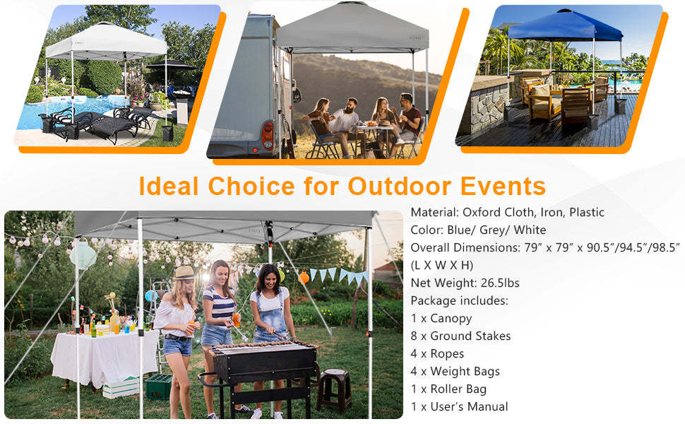 6.6ft x 6.6ft Outdoor Pop-up Camping Canopy Tent with Roller Bag