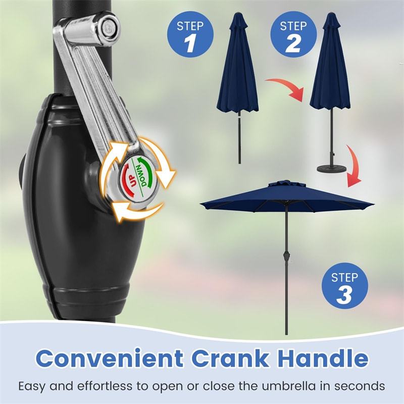 8.5FT Patio Umbrella, Outdoor Market Table Umbrella with Crank Handle, 8 Heavy Duty Ribs, Vented Top, Sun-Proof Canopy for Garden Yard Poolside