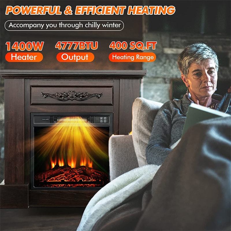 32" Electric Fireplace TV Stand with Mantle 1400W Freestanding Fireplace Heater with Remote Control & Overheat Protection