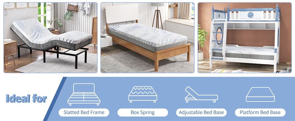 8" Twin XL Adjustable Bed Mattress Gel Infused Memory Foam Mattress with Jacquard Cover, 3D CNC Cutting & Bamboo Charcoal Memory Foam