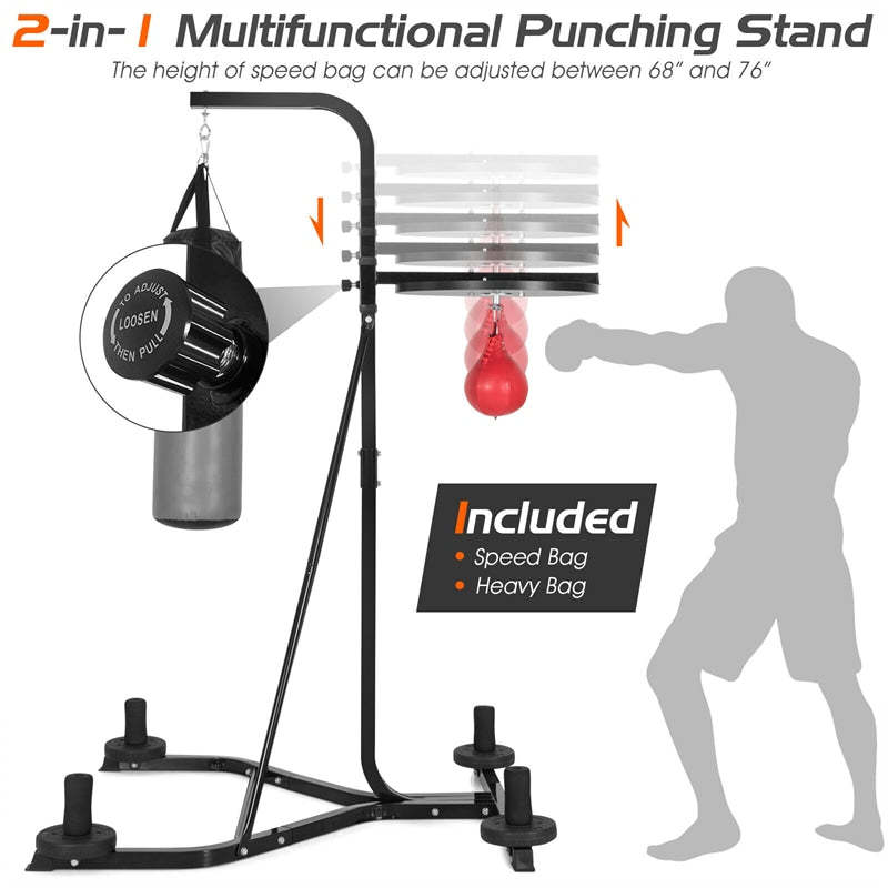 Punching Bag with Stand for Adults, Freestanding Heavy Bag Stand with Adjustable Speed Bag, Boxing Training Set for Home Gym Workout, Holds 220LBS