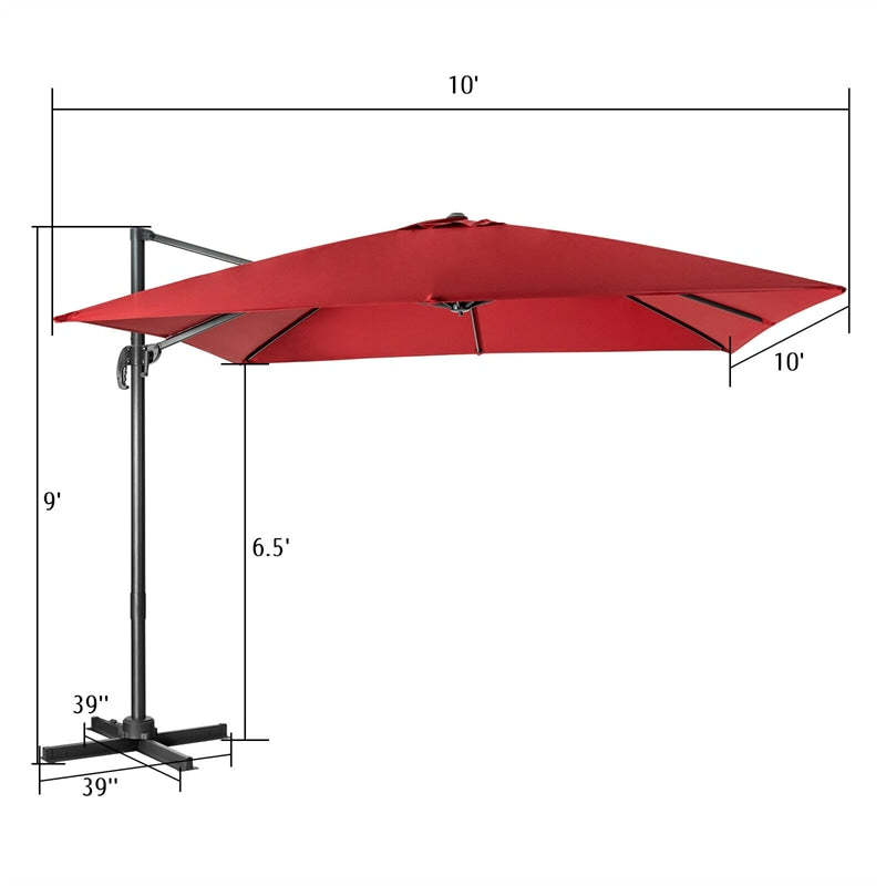 10 x 10 FT Square Offset Cantilever Patio Umbrella with 3 Tilt Settings & 360° Rotation Function