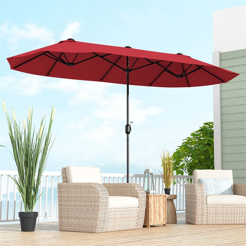 13FT Double-Sided Patio Umbrella, Extra Large Twin Market Umbrella with Base, Crank Handle, Safety Lock, Vented for Poolside, Deck, Backyard