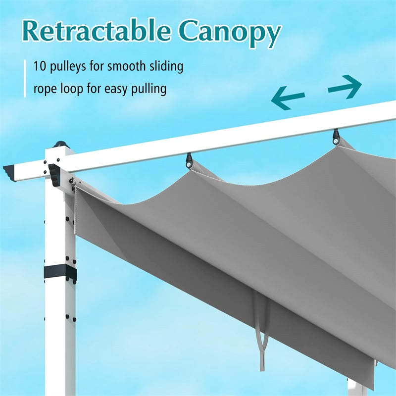 12’ x 10’ Aluminum Pergola with Retractable Canopy, Outdoor Pergola Extra Large Patio Pergola Sun Shelter Pavilion for Deck Porch Garden Yard