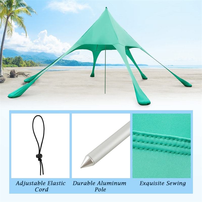 20 x 20FT Family Beach Canopy Tent UPF50+ Beach Sun Shade Tent with Carrying Bag, Sand Shovel & 6 Sandbags