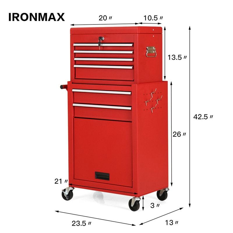6-Drawer Rolling Tool Chest, High Capacity Tool Box with Lockable Wheels, Auto Lock, Removable Top, Tool Storage Cabinet for Garage Workshop