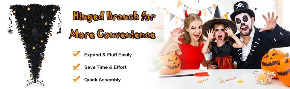 Upside Down Christmas Tree Pre-Lit Black Halloween Tree with 270 Purple LED lights, Artificial Hinged Inverted Xmas Tree for Holiday Carnival Party Decor