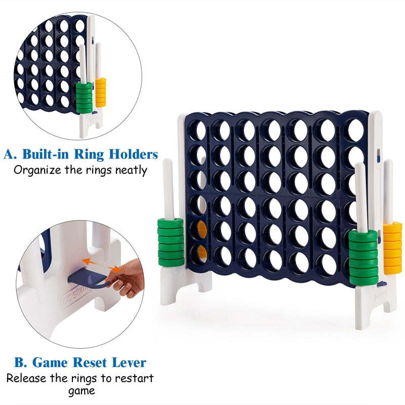 Giant 4-in-A-Row, Jumbo 4-to-Score Lawn Game Set with 42 Rings, Quick-Release Slider, 3.5FT Indoor Outdoor Yard Connect Game for Kids & Adults