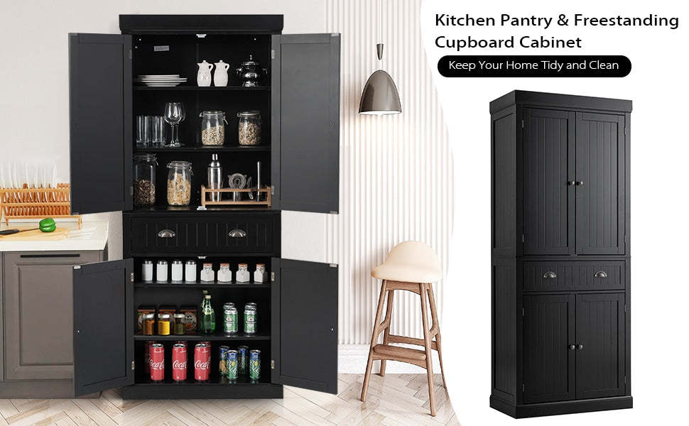 72" Tall Kitchen Pantry Cabinet Cupboard Freestanding Large Storage Cabinet with Drawer & Adjustable Shelves for Living Room Kitchen