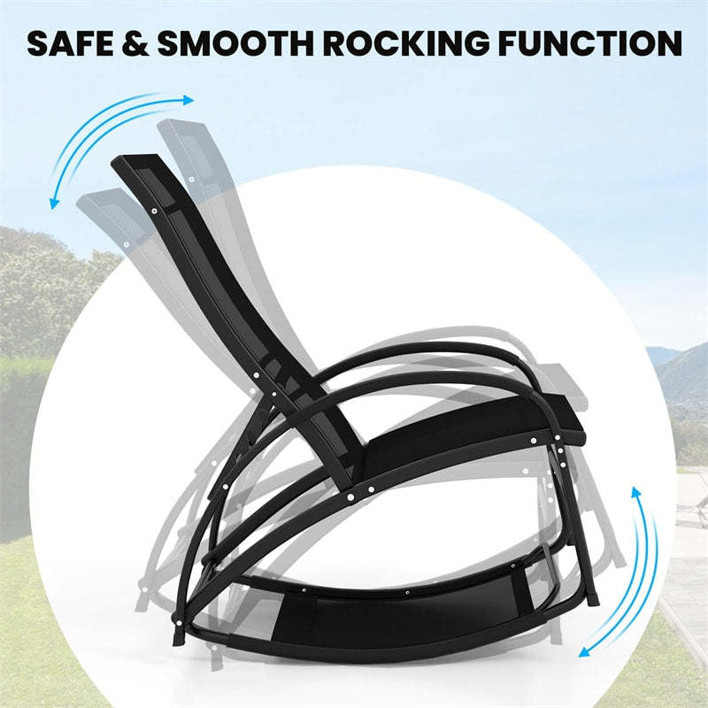 2PCS 2-in-1 Outdoor Rocking Chairs, Convertible Lounge Chairs with 4-Position Adjustable Backrest, Curved Armrest, Aluminum Frame for Poolside, Porch