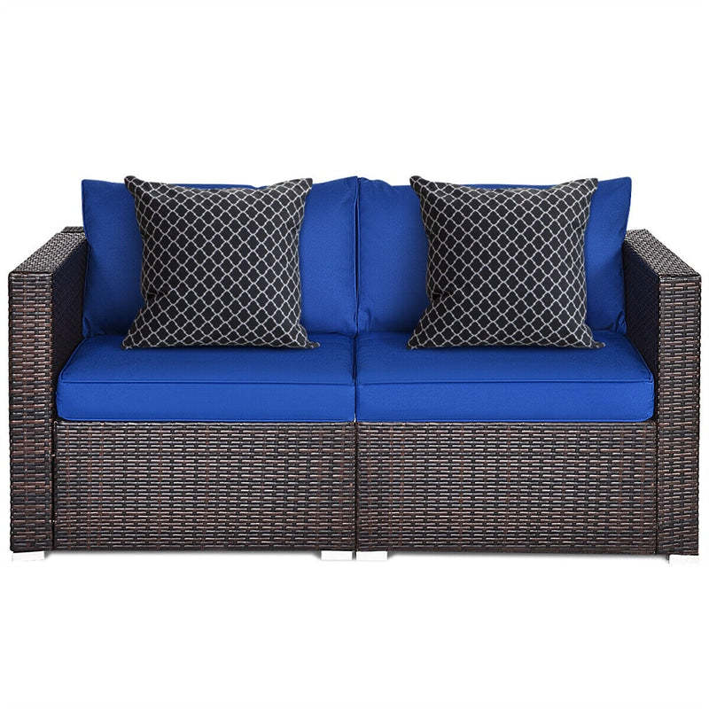 2 PCS Patio Rattan Corner Sofas Wicker Outdoor Loveseat with Cushions for Balcony Poolside Deck