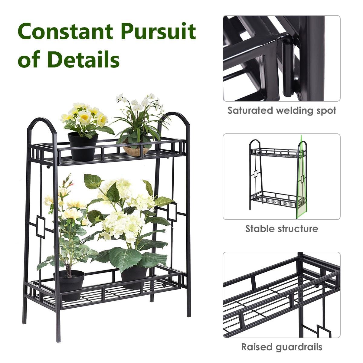 2 Tier Outdoor Metal Plant Stand Flower Pot Rack Display Holder