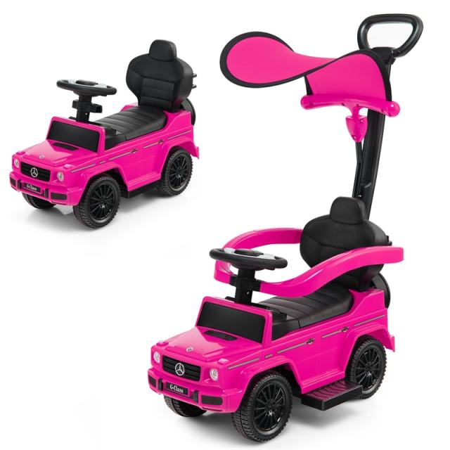3-in-1 Push Car for Toddlers, Mercedes Benz G350 Stroller Sliding Car w/Canopy, Handle, Guardrail & Storage, Foot-to-Floor Ride-On Toy for Kids