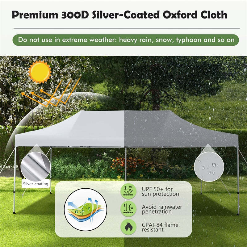 10x20FT Pop-Up Canopy UPF 50+ Outdoor Instant Canopy Tent Sun Shelter with Wheeled Carrying Bag