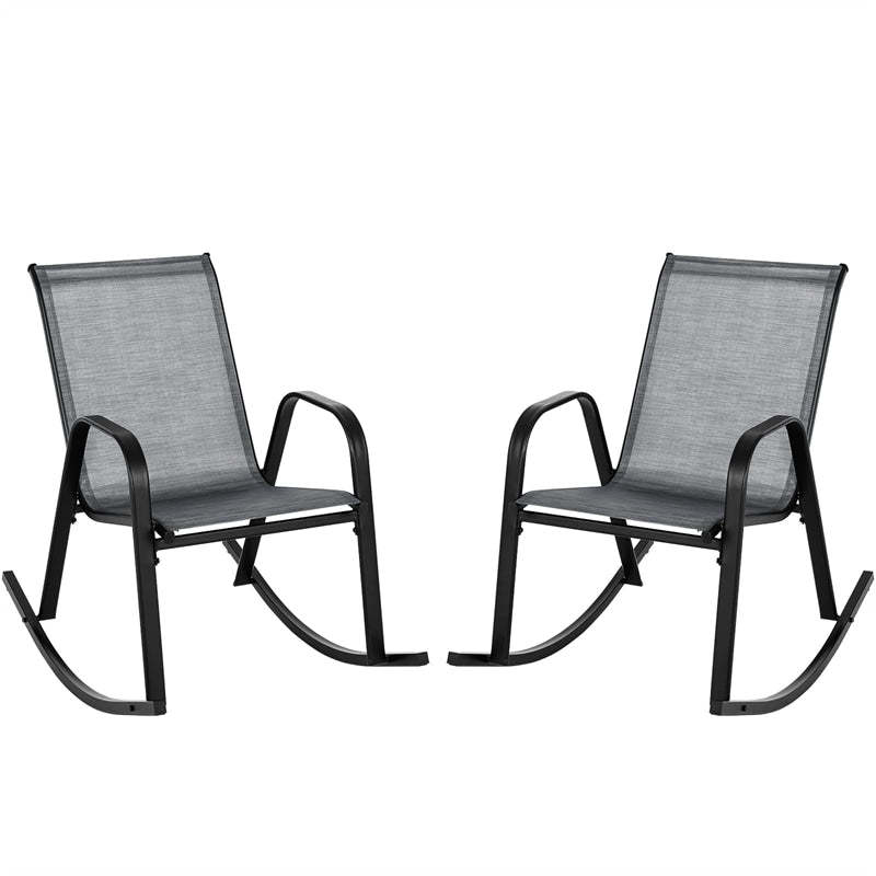 2PCS Outdoor Rocking Chairs, Ergonomic Patio Rockers with Breathable Fabric Seat & Back, Heavy-Duty Metal Frame for Backyard, Garden Front Porch