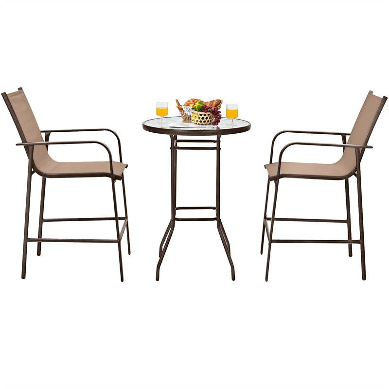 3-Piece Patio Bar Set, Outdoor Bar Height Bistro Set with 2 Chairs & Tempered Glass Top Table for Backyard, Garden, Lawn