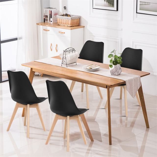 Set of 4 Modern Dining Chairs High Back Kitchen Chairs Mid Century Tulip Side Chairs with Padded Seats & Solid Wood Legs