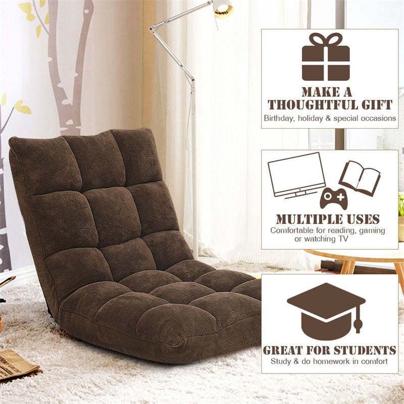 14-Position Adjustable Floor Chair, Folding Sofa Chair with Back Support, Floor Gaming Recliner for Living Room, Meditation, Reading