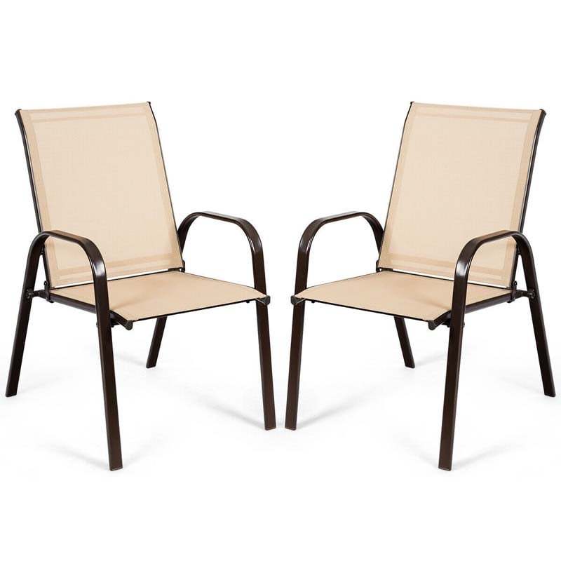 2PCS Steel Frame Sling Patio Chairs, High Back Outdoor Dining Chairs with Armrests & Breathable Quick-Drying Fabric for Backyard, Garden, Deck