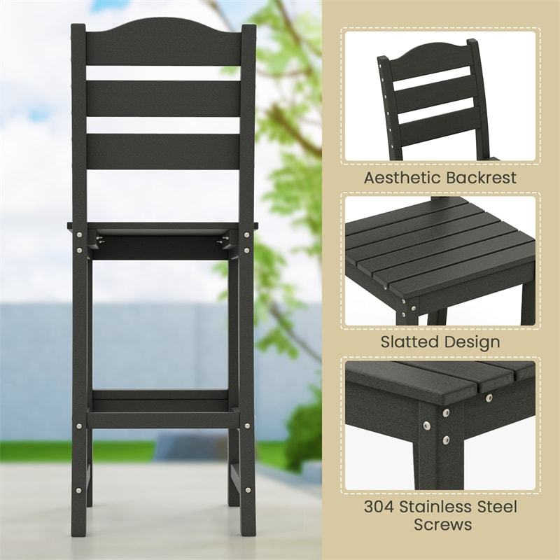 Outdoor HDPE Bar Stools Set of 2, 30" Tall All-Weather Patio Bar Chairs with Backrest & Footrest for Garden, Backyard, Easy Maintenance