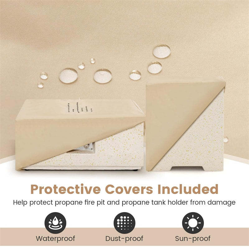 2 Piece Patio Propane Fire Pit Table Set 40,000 BTU 28" Terrazzo Gas Fire Table with 16" Hideaway Tank Holder, Protective Covers & CSA Certification