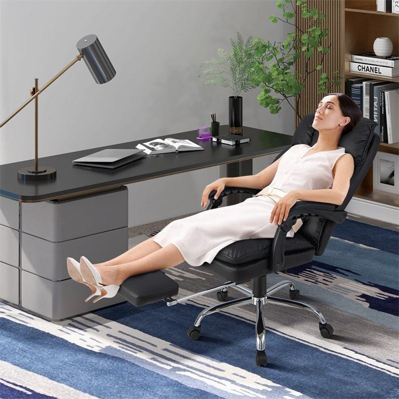 Executive Office Chair, PU Leather High Back Reclining Desk Chair with Footrest, Padded Armrests, Height-Adjustable Ergonomic Computer Task Chair