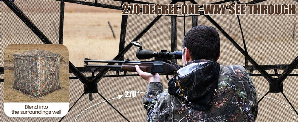 2-3 Person Hunting Blind Tent 270 Degree See Through Portable Pop Up Ground Blind with Sliding Windows, Zippered Door & Carrying Bag