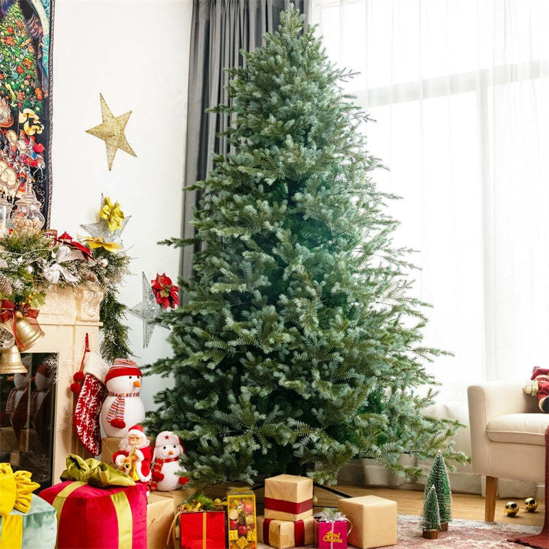 8FT Unlit Artificial Christmas Tree, Hinged Spruce Green Xmas Tree with Folding Metal Stand, 1658 Realistic PE & PVC Tips for Holiday Decor