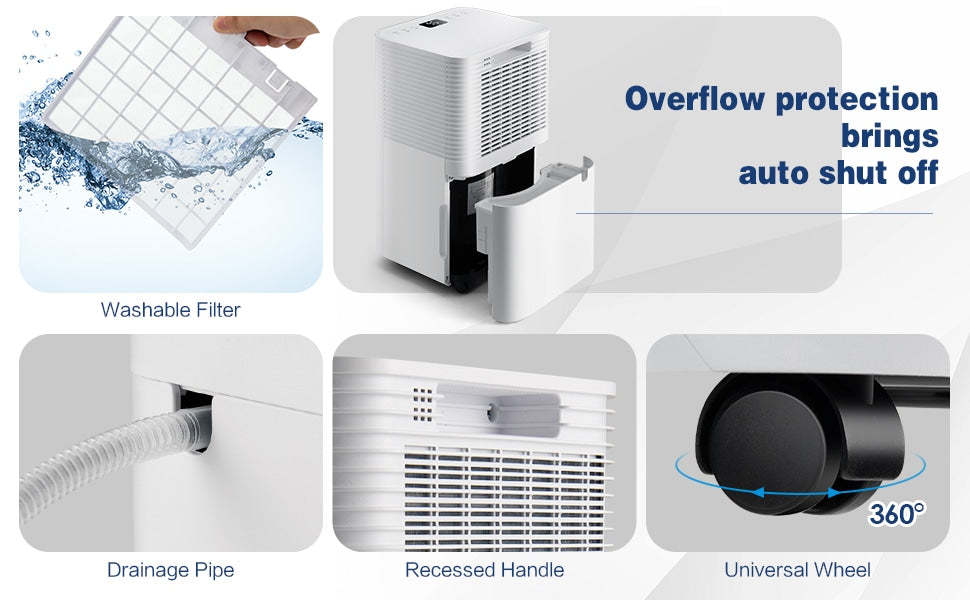 2000 Sq.Ft. 32-Pint Dehumidifier with Drain Hose, Auto Defrost, 3 Working Modes, 24H Timer & Child Lock for Basement, Bedroom, Garage, Office